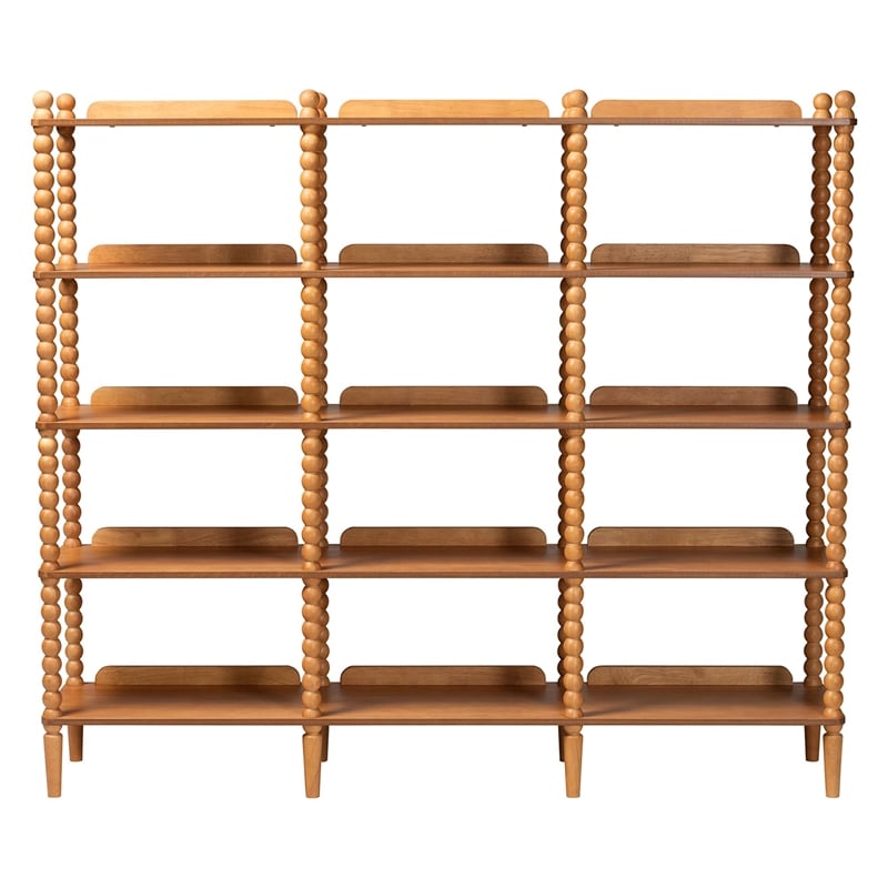 Baxton Studio Lucera Bobbin 5-Tier Display Shelf Oak Brown