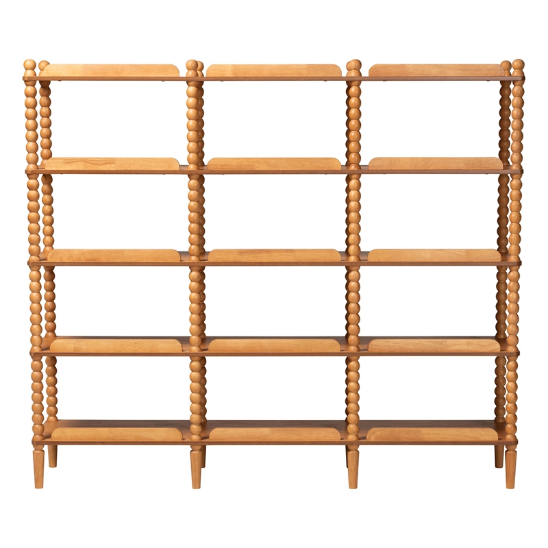 Baxton Studio Lucera Bobbin 5-Tier Display Shelf Oak Brown