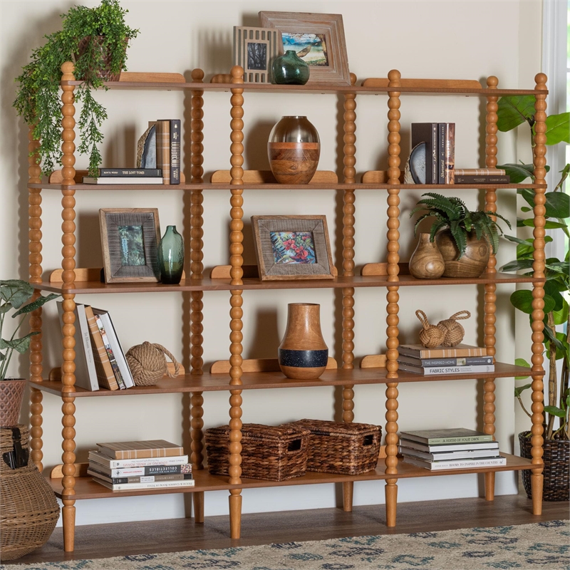 Baxton Studio Lucera Bobbin 5-Tier Display Shelf Oak Brown
