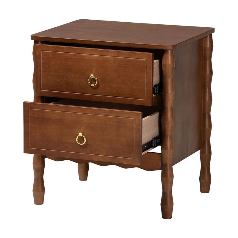Baxton Studio Seamus 2-Drawer Nightstand with Carved Bobbin Frame