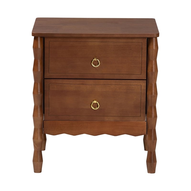 Baxton Studio Seamus 2-Drawer Nightstand with Carved Bobbin Frame