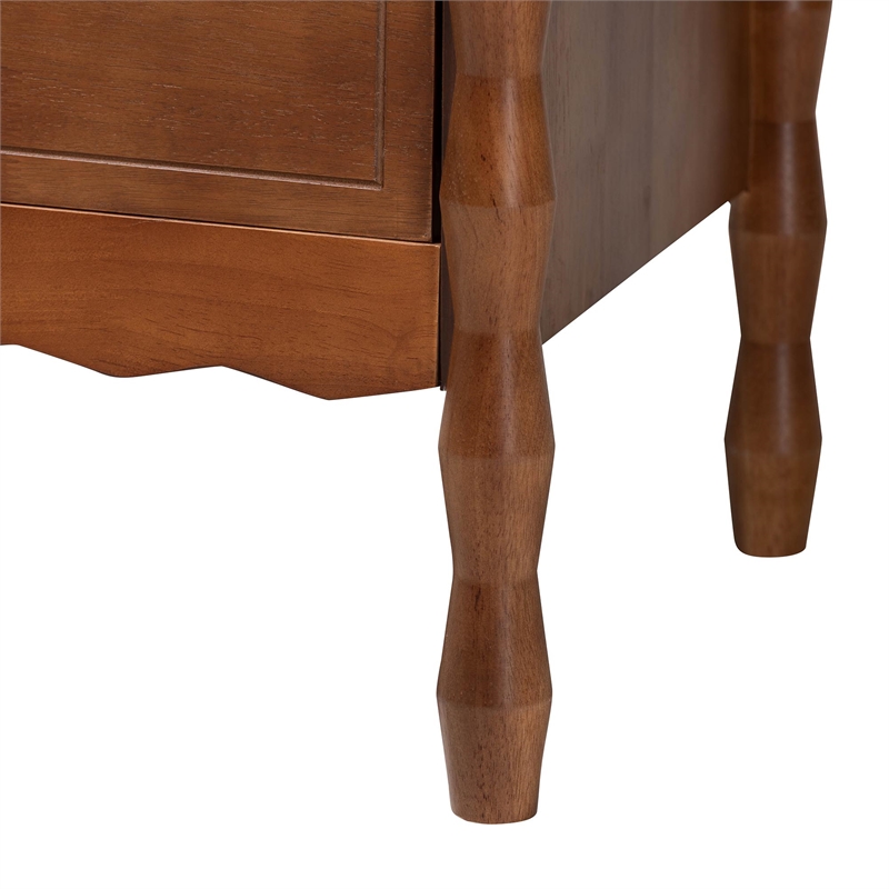 Baxton Studio Seamus 2-Drawer Nightstand with Carved Bobbin Frame