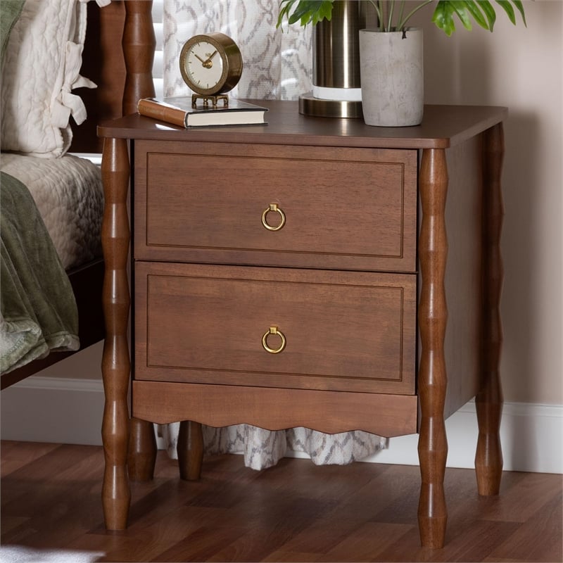 Baxton Studio Seamus 2-Drawer Nightstand with Carved Bobbin Frame