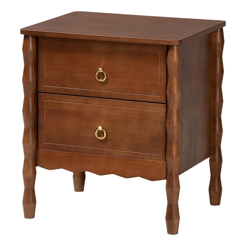 Baxton Studio Seamus 2-Drawer Nightstand with Carved Bobbin Frame