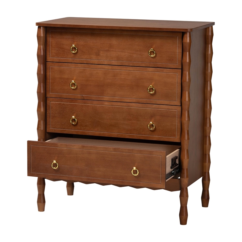 Baxton Studio Seamus 4-Drawer Chest with Carved Bobbin Frame