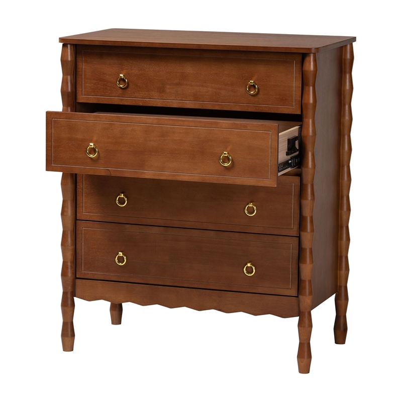 Baxton Studio Seamus 4-Drawer Chest with Carved Bobbin Frame