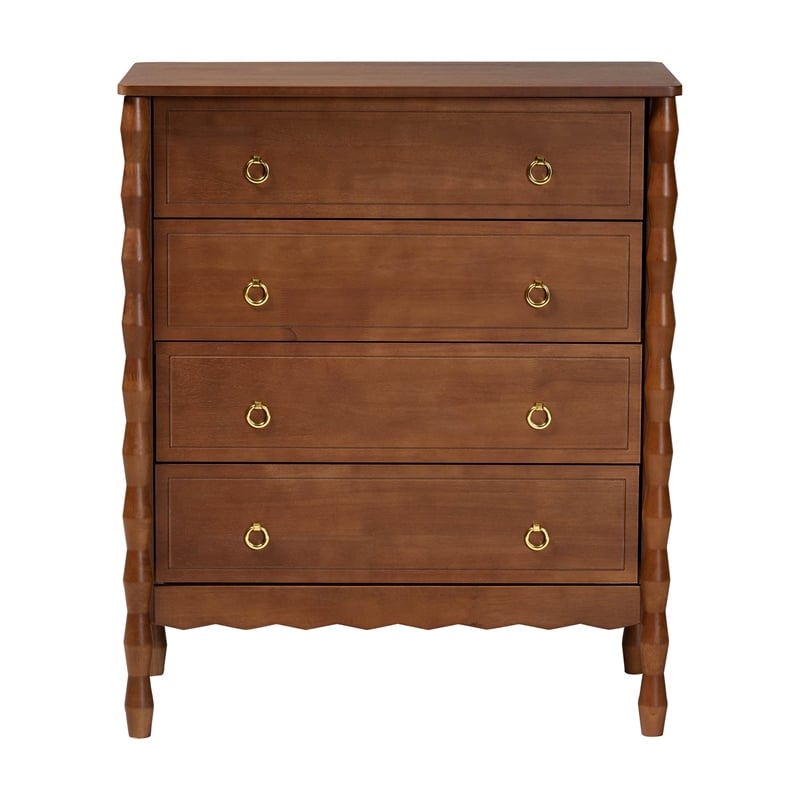 Baxton Studio Seamus 4-Drawer Chest with Carved Bobbin Frame