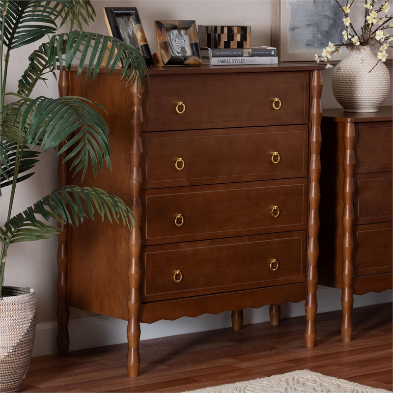 Baxton Studio Seamus 4-Drawer Chest with Carved Bobbin Frame