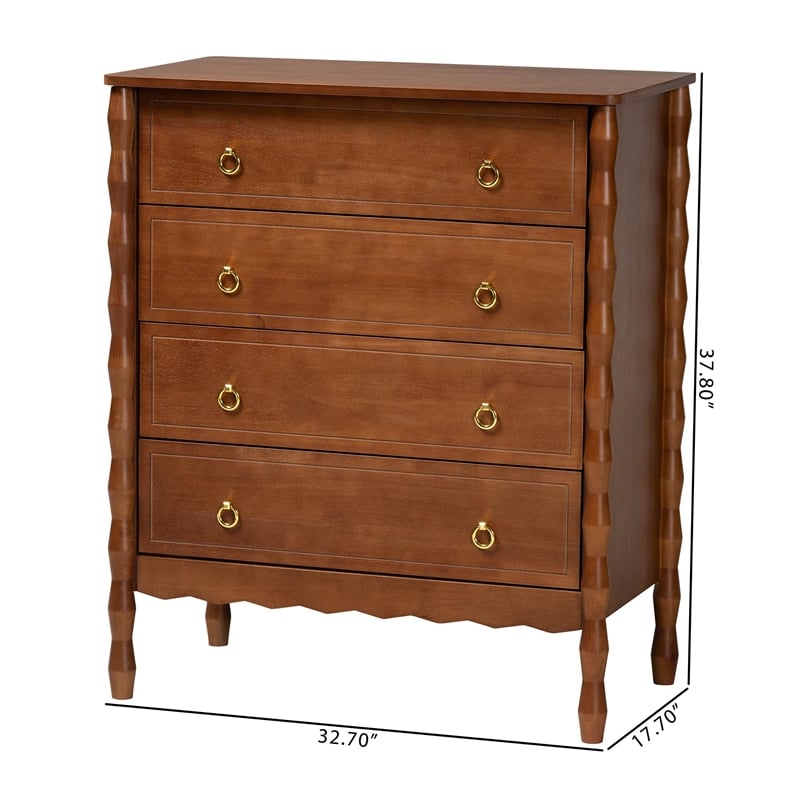 Baxton Studio Seamus 4-Drawer Chest with Carved Bobbin Frame