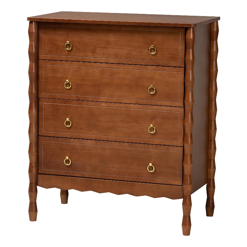Baxton Studio Seamus 4-Drawer Chest with Carved Bobbin Frame