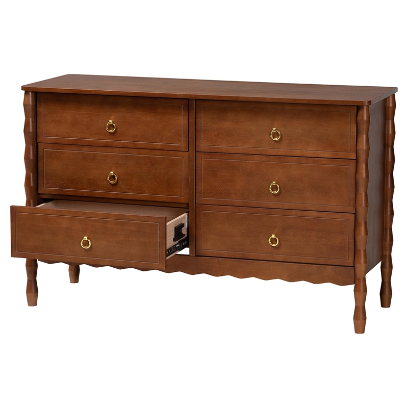 Baxton Studio Seamus 6-Drawer Dresser with Carved Bobbin Frame