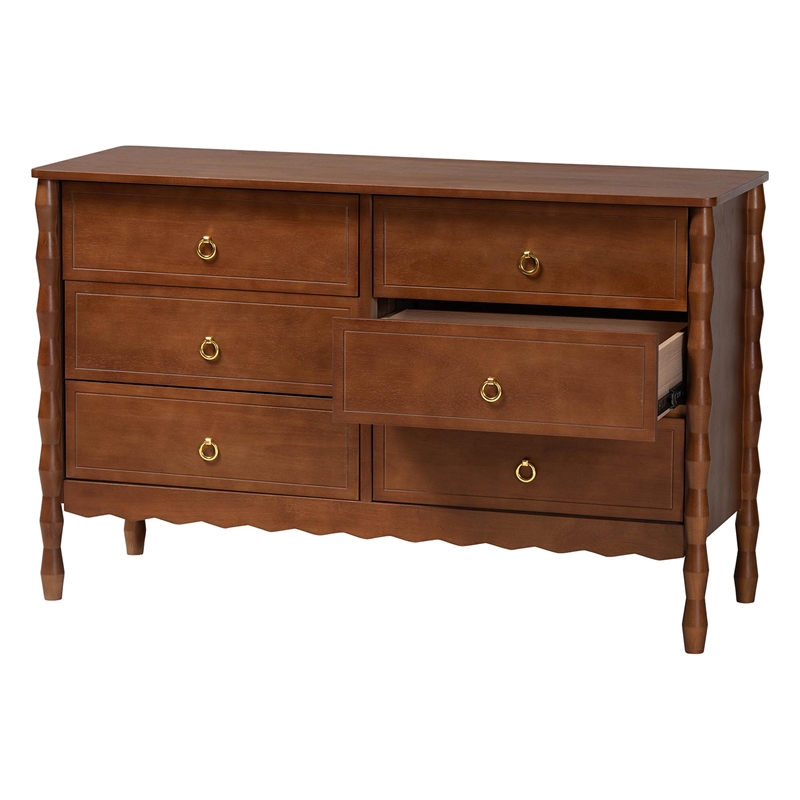 Baxton Studio Seamus 6-Drawer Dresser with Carved Bobbin Frame