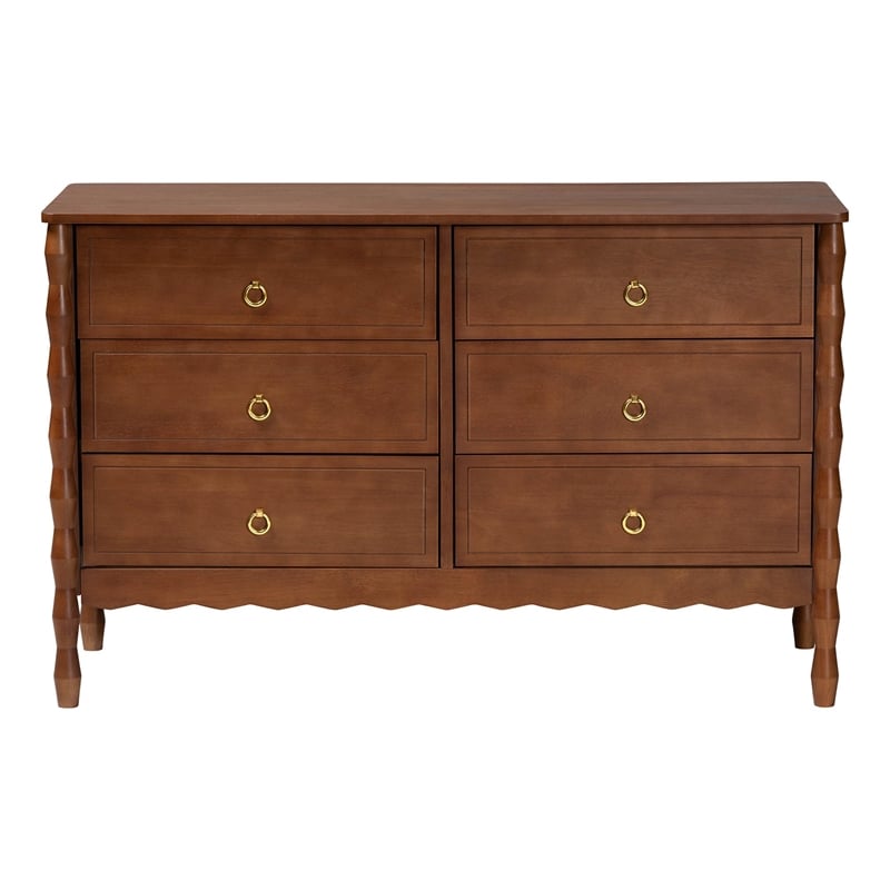 Baxton Studio Seamus 6-Drawer Dresser with Carved Bobbin Frame