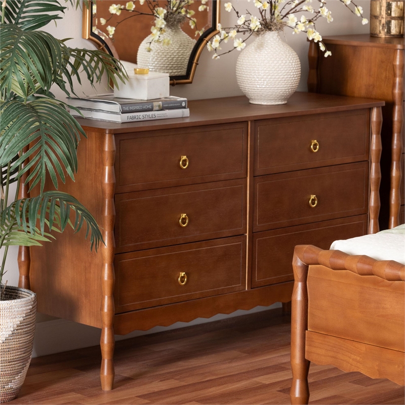 Baxton Studio Seamus 6-Drawer Dresser with Carved Bobbin Frame