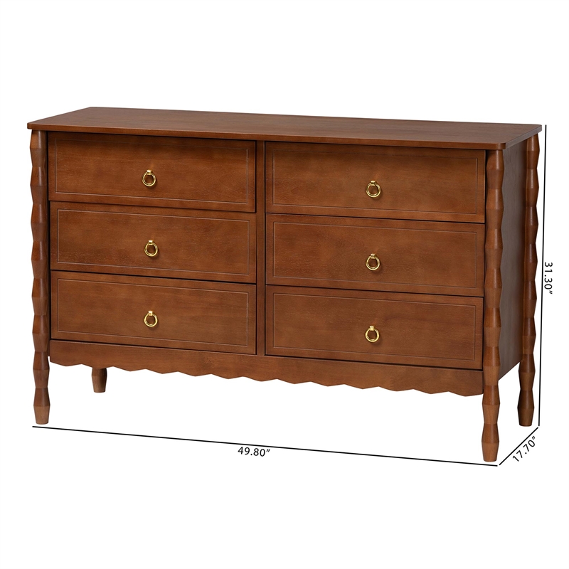 Baxton Studio Seamus 6-Drawer Dresser with Carved Bobbin Frame