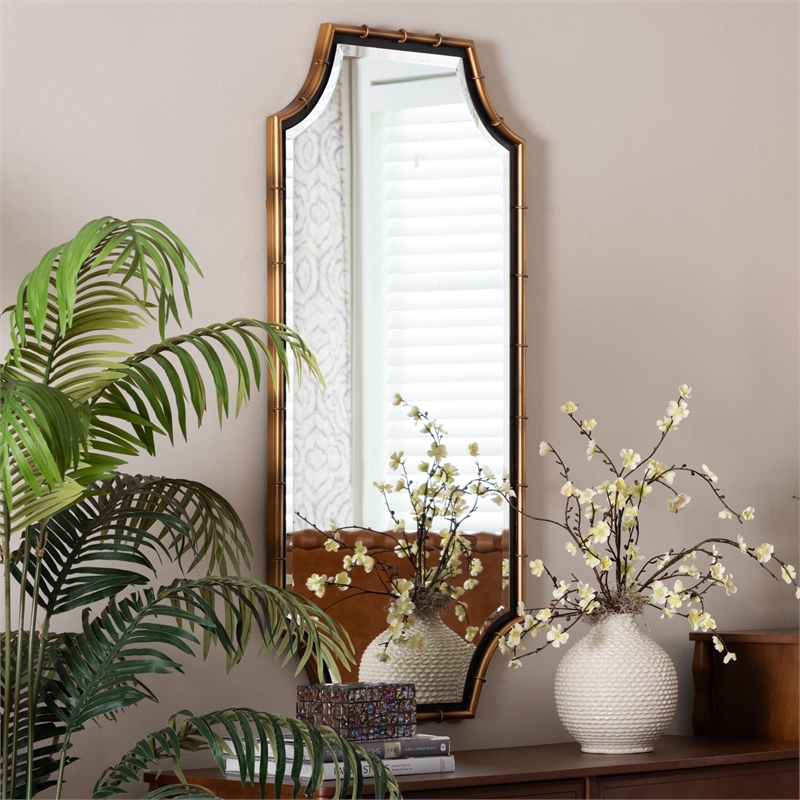 Baxton Studio Lieven Accent Wall Mirror with Bamboo Inspired Frame