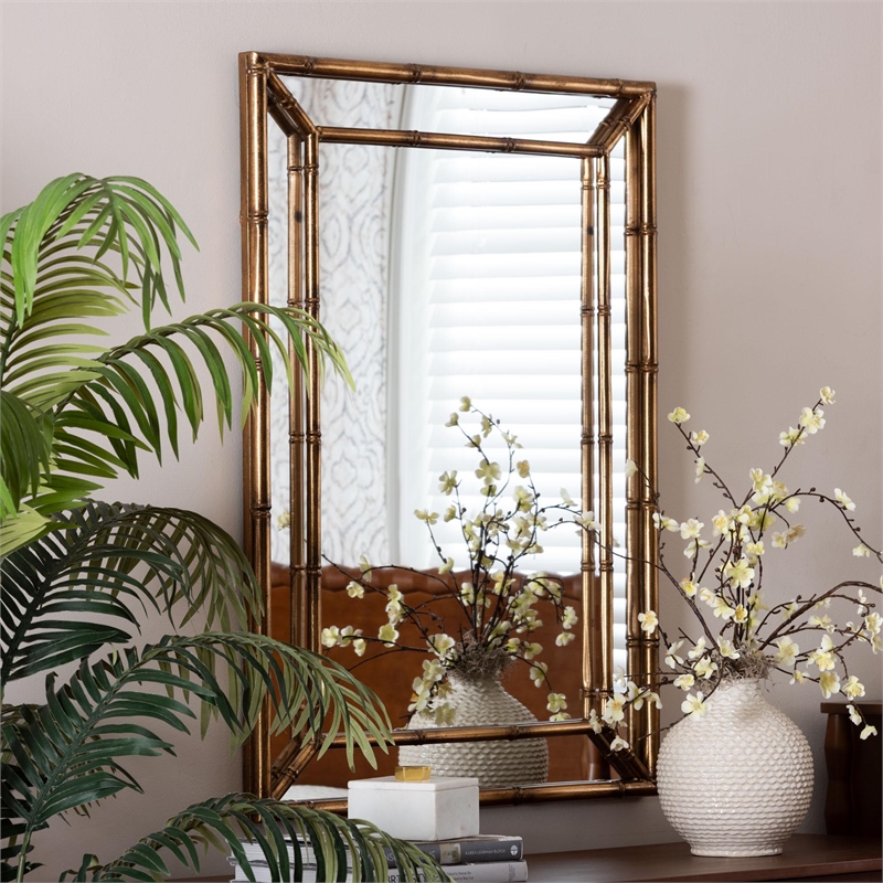 Baxton Studio Adeliza Accent Wall Mirror with Bamboo Inspired Frame
