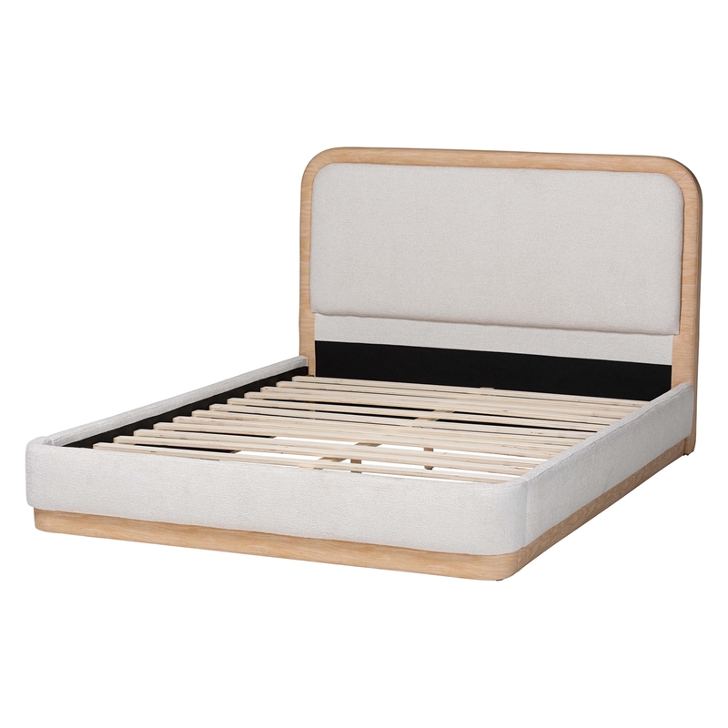 Baxton Studio Aiman Upholstered Platform Bed with Faux Leather Trim Queen