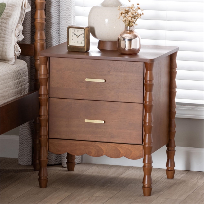 Baxton Studio Danette Bobbin Wood 2-Drawer Nightstand