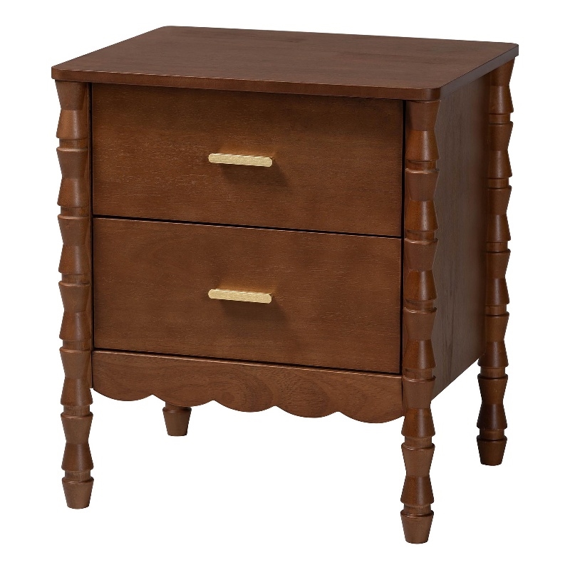 Baxton Studio Danette Bobbin Wood 2-Drawer Nightstand