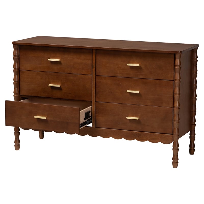 Baxton Studio Danette Bobbin Engineered Wood 6-Drawers Bedroom Dresser in Brown