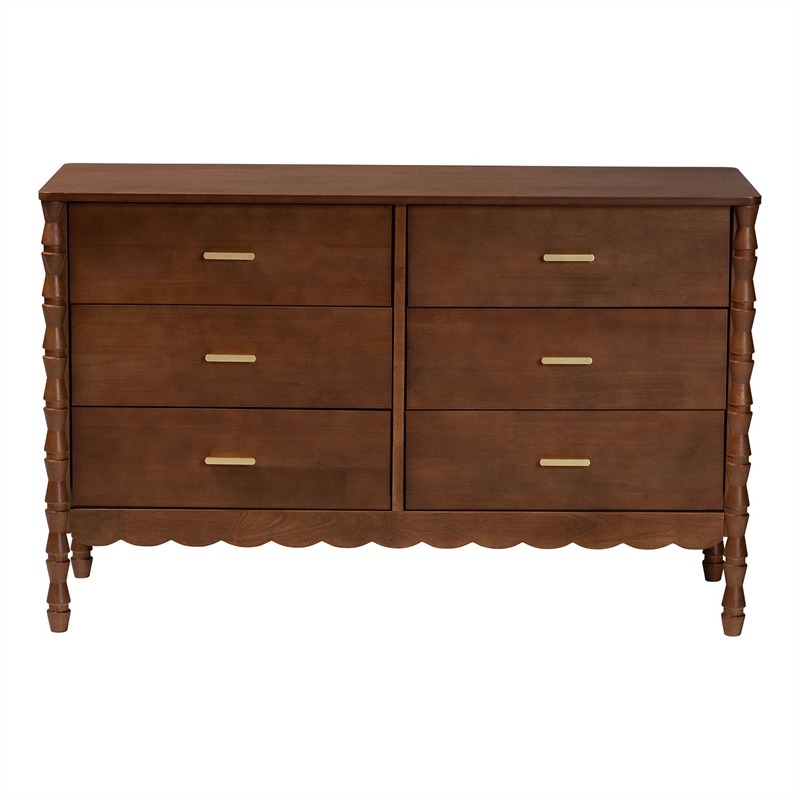 Baxton Studio Danette Bobbin Engineered Wood 6-Drawers Bedroom Dresser in Brown