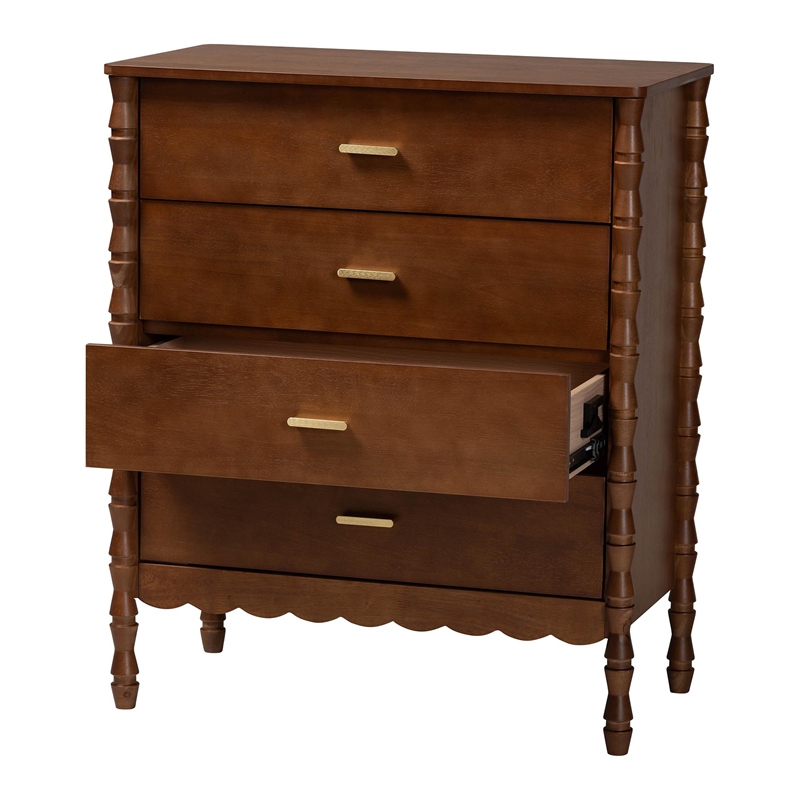 Baxton Studio Danette Bobbin Engineered Wood 4-Drawers Bedroom Chest in Brown