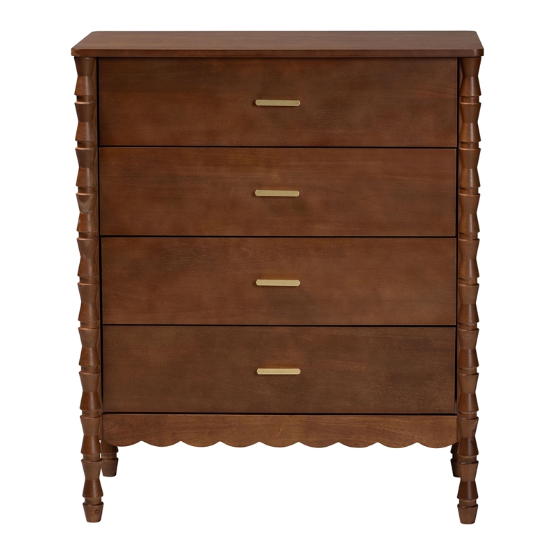 Baxton Studio Danette Bobbin Engineered Wood 4-Drawers Bedroom Chest in Brown