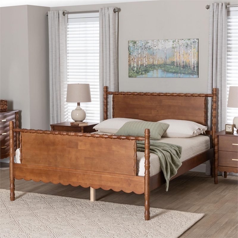 Baxton Studio Danette Bobbin Wood Platform Bed Queen