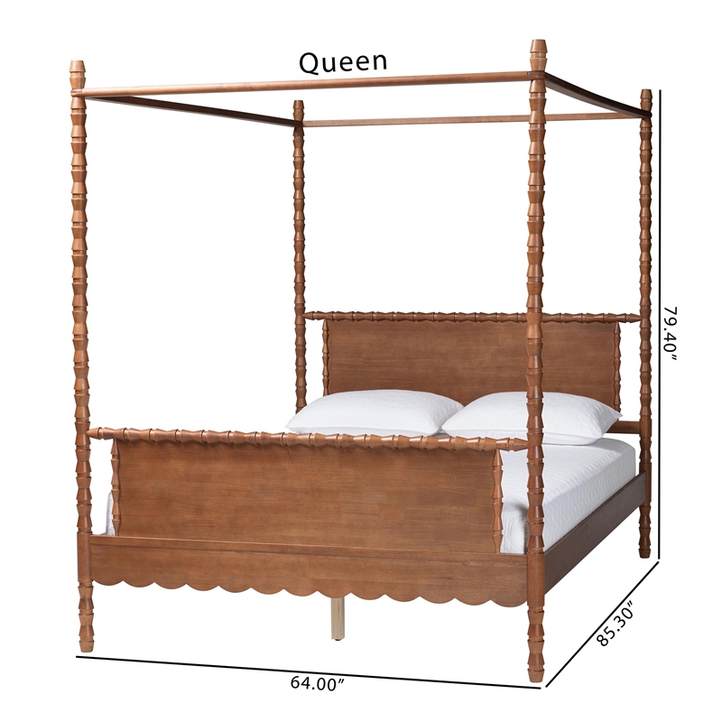 Baxton Studio Danette Bobbin Wood Canopy Bed Queen