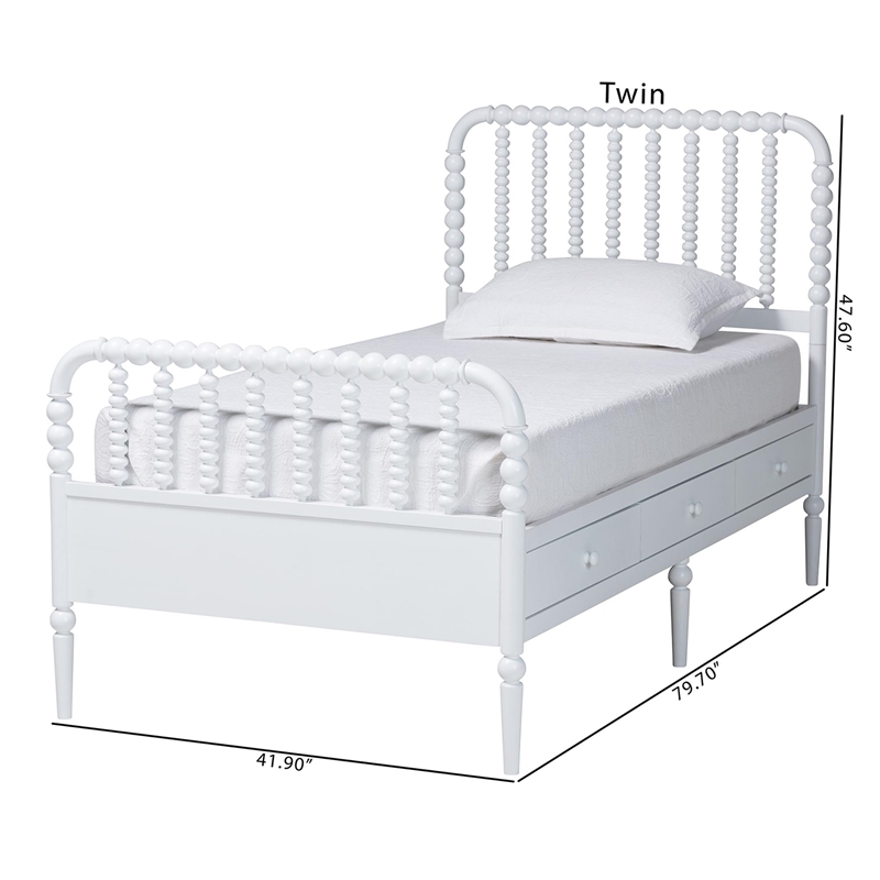 Baxton Studio Lucera 6-Drawer Platform Bed with Bobbin Frame Twin White