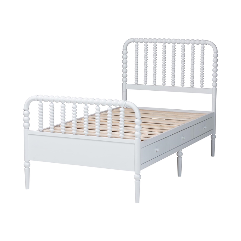 Baxton Studio Lucera 6-Drawer Platform Bed with Bobbin Frame Twin White