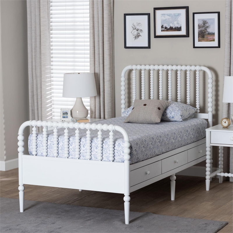 Baxton Studio Lucera 6-Drawer Platform Bed with Bobbin Frame Twin White