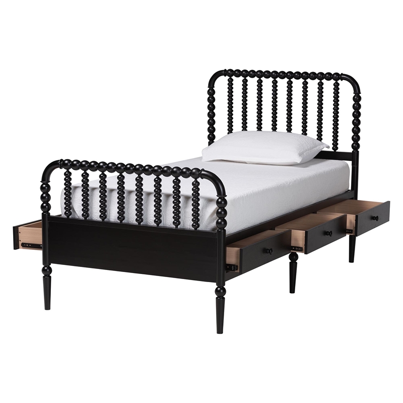 Baxton Studio Lucera 6-Drawer Platform Bed with Bobbin Frame Twin Black