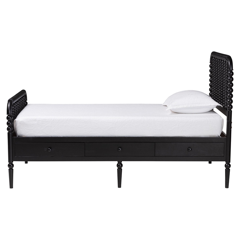 Baxton Studio Lucera 6-Drawer Platform Bed with Bobbin Frame Twin Black