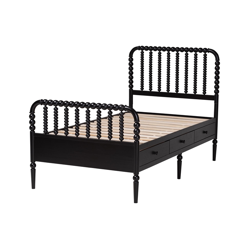 Baxton Studio Lucera 6-Drawer Platform Bed with Bobbin Frame Twin Black