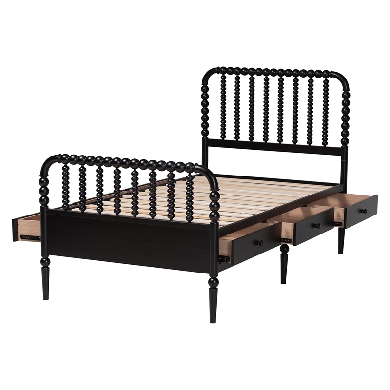 Baxton Studio Lucera 6-Drawer Platform Bed with Bobbin Frame Twin Black
