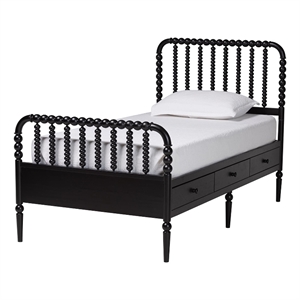 Baxton Studio Lucera 6-Drawer Platform Bed with Bobbin Frame Twin Black