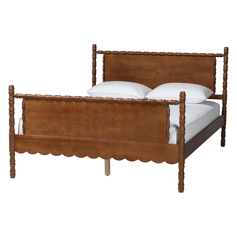 Baxton Studio Danette Bobbin Wood 4-Piece Bedroom Set with 2 Nightstands Queen