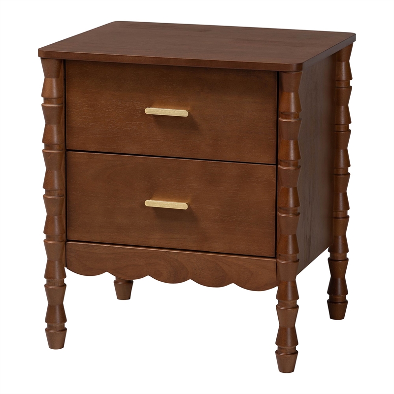 Baxton Studio Danette Bobbin Wood 4-Piece Bedroom Set with 2 Nightstands Queen