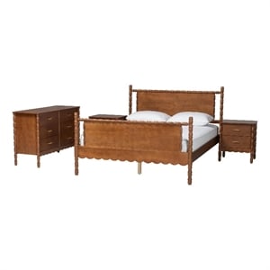 Baxton Studio Danette Bobbin Wood 4-Piece Bedroom Set with 2 Nightstands Queen