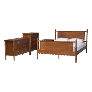 Baxton Studio Danette Bobbin Wood 4-Piece Bedroom Set with 1 Nightstands Queen