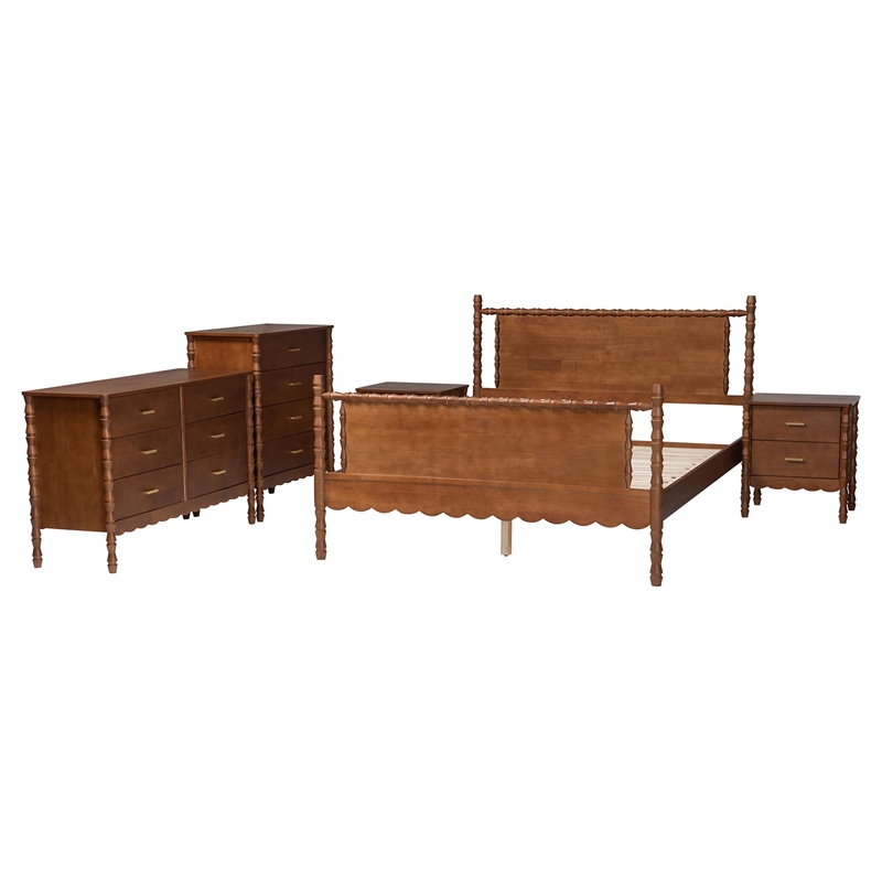Baxton Studio Danette Bobbin Wood  5-Piece Bedroom Set Queen