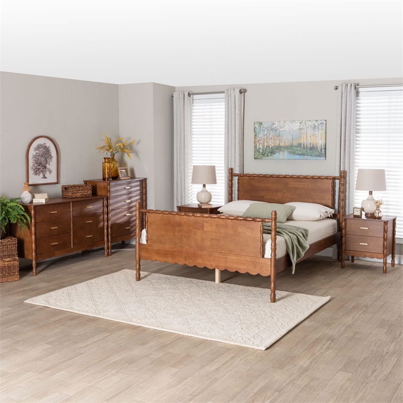 Baxton Studio Danette Bobbin Wood  5-Piece Bedroom Set Queen