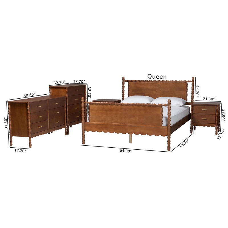 Baxton Studio Danette Bobbin Wood  5-Piece Bedroom Set Queen