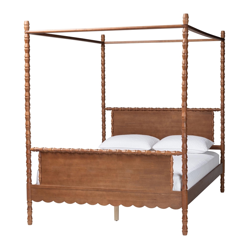 Baxton Studio Danette Bobbin Wood 5-Piece Canopy Bedroom Set Queen