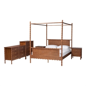 Baxton Studio Danette Bobbin Wood 5-Piece Canopy Bedroom Set Queen