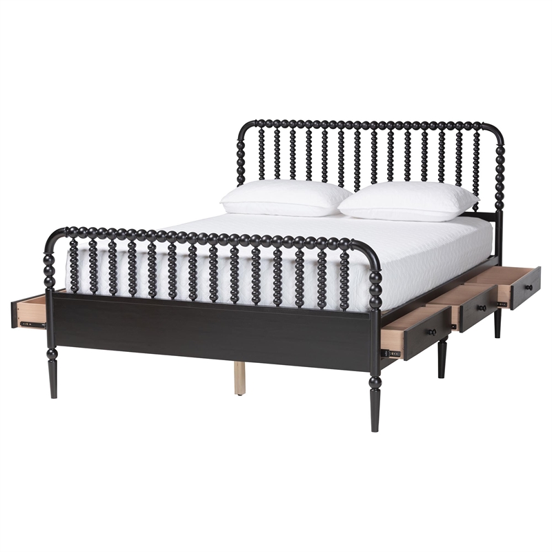 Baxton Studio Lucera 6-Drawer Platform Bed with Bobbin Frame Full Black