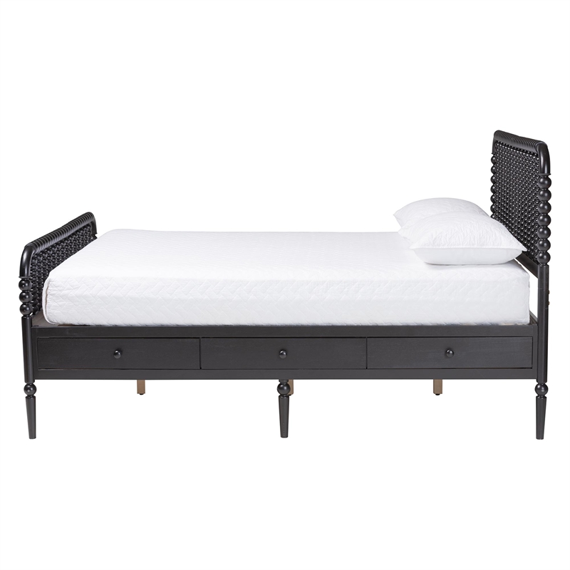 Baxton Studio Lucera 6-Drawer Platform Bed with Bobbin Frame Full Black