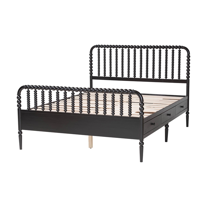 Baxton Studio Lucera 6-Drawer Platform Bed with Bobbin Frame Full Black